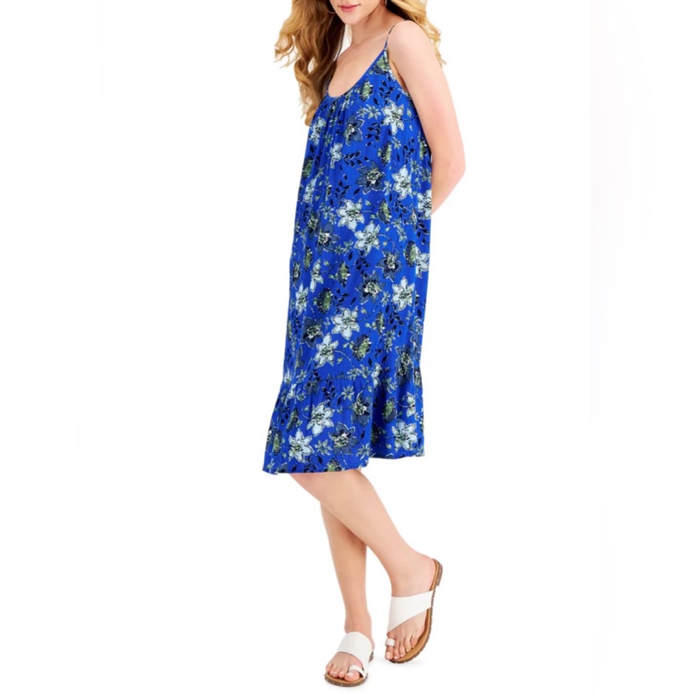 Style & Co. Blue Floral Tiered Midi Dress Size L Women’s